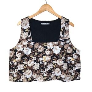 Abercrombie Fitch Black Taupe Square Neck Sleeveless Crop Top  XL Linen Blend